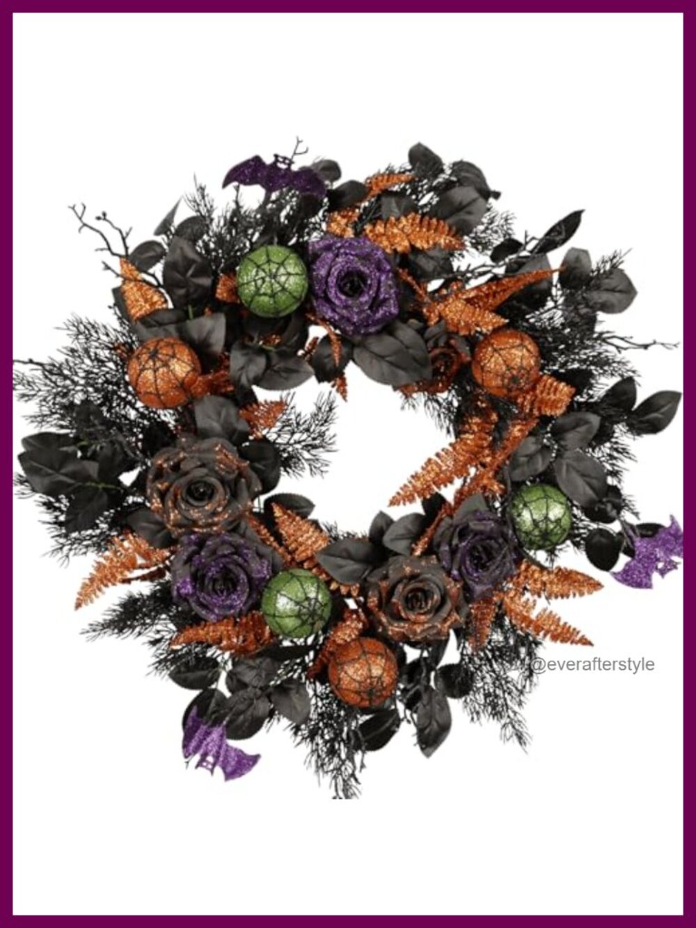 22 Inch Halloween Wreath for Front Door Glitter Rose Wreath